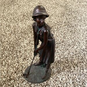 Vintage Bronze Finish Classic Lady Golfer Statue Figurine